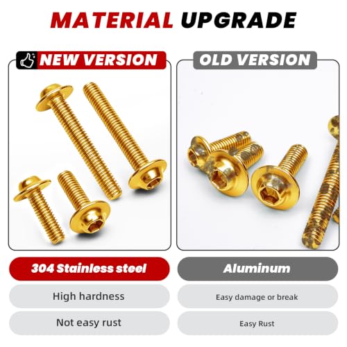 Motorcycle Fairing Bolt Kit 177Pcs, M5 M6 Stainless Steel, Gold - color: Gold