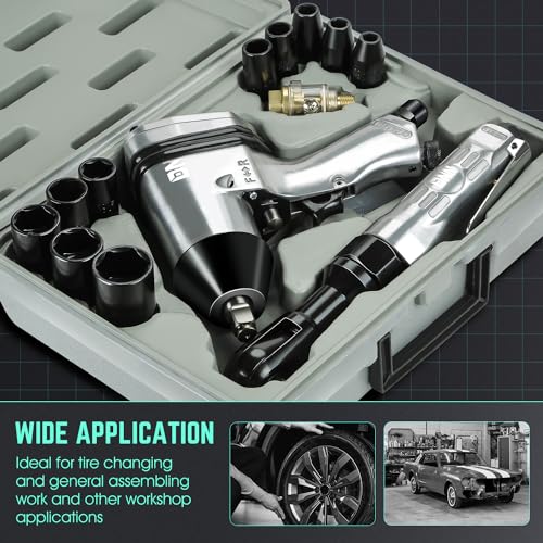 DNA MOTORING 17 Pcs Air Tool Kit 1/2-Inch Pneumatic Air Impact & Ratchet Wrench Kit Torque Wrench for Repairs, w/Case, Sliver/Black, TOOLS-00530 - style: 17Pc Combination set