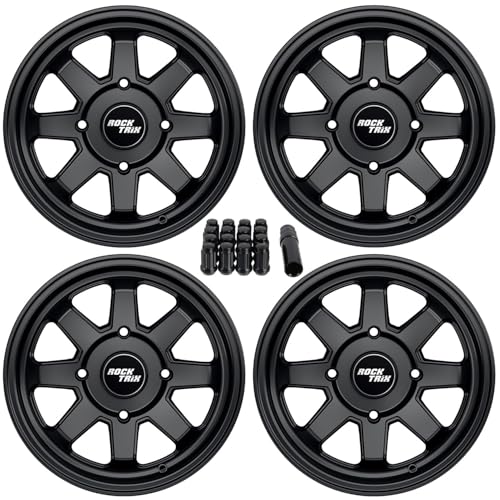 RockTrix RT116 14x7 ATV UTV Wheel 4x110 5+2 Offset Black with 12x1.5 Nuts - size: 14x7 (5+2)