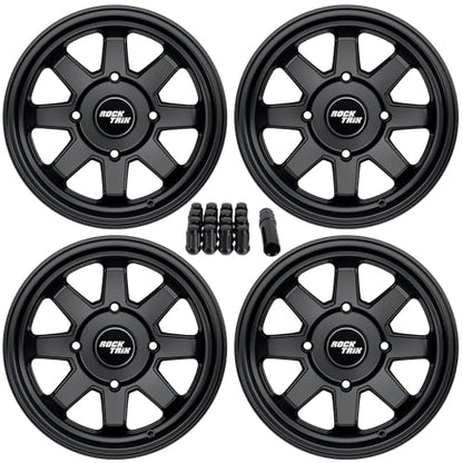 RockTrix RT116 15x7 ATV UTV Wheel 4x110 4+3 Offset, Black, 12x1.5 Nuts - size: 15x7 (4+3)