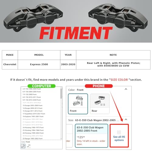 MOTOREVO Rear Brake Caliper Compatible with Chevy Express 2500 2003-2020 - color: Rear, size: 74-Express 2500 2003-2020 Rear