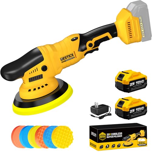 20V Cordless Buffer Polisher with 2 x 4000mAh Battery&Quick Charger - 10000RPM High Power | 6-Speed Adjust Dual Action | 6-Inch Powerful Car Buffer Polisher Buffing Kit for Car Detailing and Polishing - color: With 2 X 4.0ah Dewalt 20v Max Battery