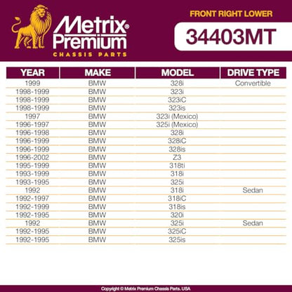 Metrix Premium Chassis Parts Right Control Arm Kit Fits BMW 328i 99, 323i - size: 34403MT