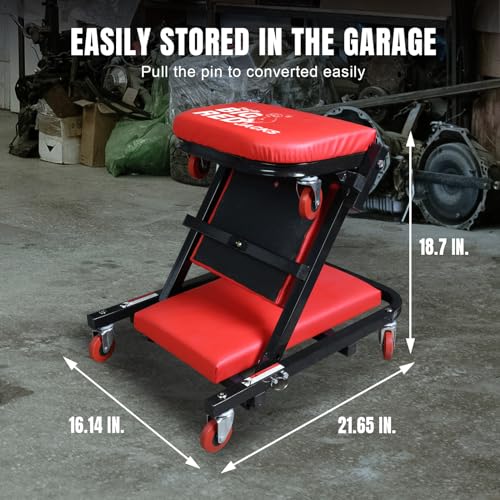 Big RED ATW4015ZR Torin ，40" Foldable Z-Creeper Seat，2-in-1 Garage/Shop Creeper，330 lbs Capacity，Low Profile Creeper with 6 pcs Wheels for Auto Repair，Garage and Shop，Lay Down or Sit，Red - style: 40″RED Foldable Creeper