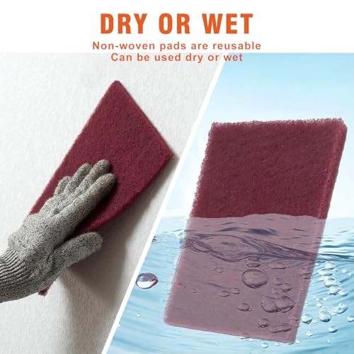 6" x 9" Gray & Maroon General Purpose Scuff Pads, 14 Pack Automotive Scratch Brite Pads for Sanding, Paint Prep, Restoration Tear-Resistant, Durable Non-Woven Abrasive Pads