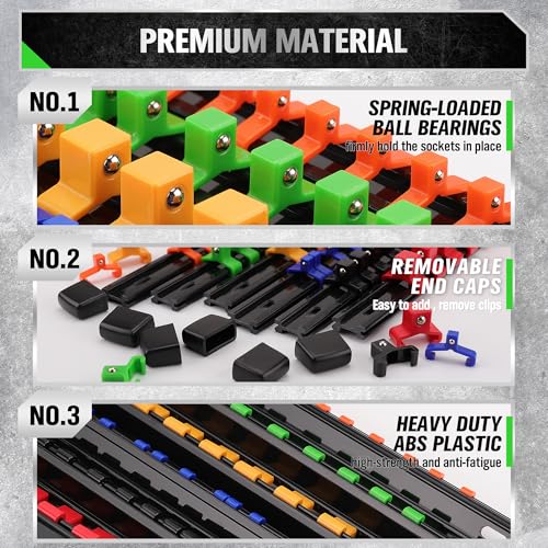 SWANLAKE 36-Piece Socket Organizer, 1/4-Inch x 192 Clips, 3/8-Inch x 180 Clips, 1/2-Inch x 144 Clip, Socket Holder Clip Rail, Drive Sockets Trays for Tool Box Drawer - style: 36 PCS