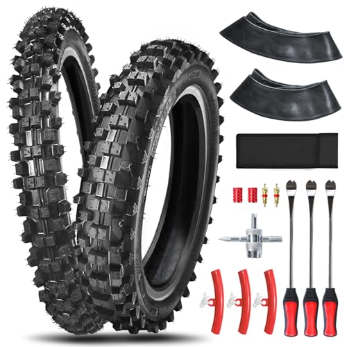 Dirt Bike Rear 80/100-12 3.00-12 Front 60/100-14 2.50-14 Tire and Inner Tube for PW80 CRF70 CRF110 XR70 KLX110 TTR90 TTR110 RM60 RM65 DRZ110 TaoTao DB14 SSR Apollo Coolster Pit Bike Motorcycle