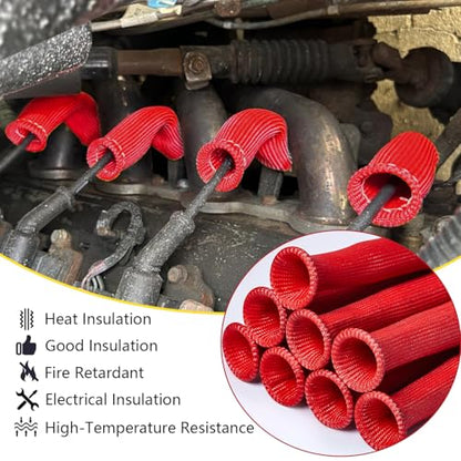 8 PCS 3500° Spark Plug Wire Boots Protectors for LS SBC BBC 350 454 6 Inch, Red - color: Red
