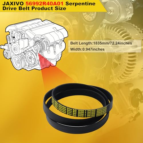 ‎‎56992R40A01 Serpentine Belt V-Ribbed Drive Belt Compatible with 2008-2012 Accord EX/EX-L/LX/LXP LXS 2.4L L4,2011-2012 Accord SE 2.4L L4 Gas,Replace 7PK1835,1070723 72.24" Length - size: 7PK1835-1835mm