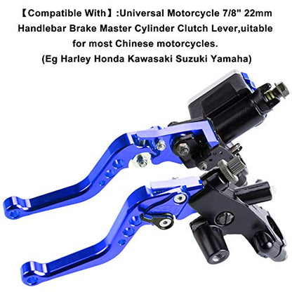 Universal Motorcycle 7/8" 22mm Handlebar Brake Master Cylinder Clutch Lever CNC Left & Right Set Compatible with Harley Honda Kawasaki Suzuki Yamaha（ Piston Diameter 12.7mm (Blue) - color: Blue