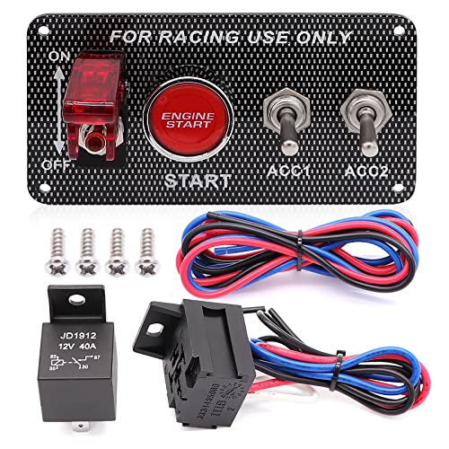12V 30A 4-in-1 Ignition Panel Kit, Aluminum Alloy Switch Panel with Engine Start Button, Red LED Toggles & Aircraft Cover, Pre-drilled for Racing Car, Boat, RV, Truck - size: 4 Gang