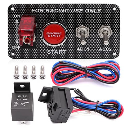 12V 30A 4-in-1 Ignition Panel Kit, Aluminum Alloy Switch Panel with Engine Start Button, Red LED Toggles & Aircraft Cover, Pre-drilled for Racing Car, Boat, RV, Truck - size: 4 Gang