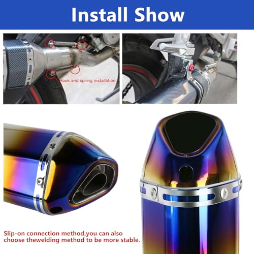 PACEWALKER Motorcycle Slip On Muffler, 1.5-2", 38-51mm Inlet, Grilled Blue - size: Grilled Blue