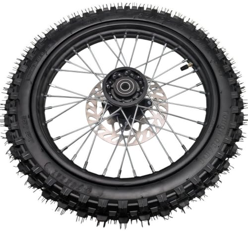 14 "Front Wheel Rim Tire Assembly for Dirt Bike 60/100-14 2.50-14 12mm axle front Wheel Rim Tire Fits 50cc-125cc dirt bike TTR SSR CRF Apollo Includes brake disc.