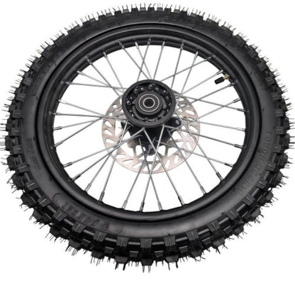 14 "Front Wheel Rim Tire Assembly for Dirt Bike 60/100-14 2.50-14 12mm axle front Wheel Rim Tire Fits 50cc-125cc dirt bike TTR SSR CRF Apollo Includes brake disc.
