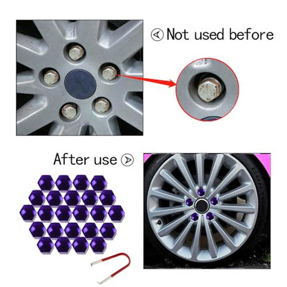 24pcs Wheel Nut Cap 21mm Wheel Bolt Nut Caps Covers,Universal Anti-Rust Car Tire Nut Caps Bolt Cover,Hexagonal Plastic Tire Bolt with Removal Tool(Purple) - size: 21mm-Purple