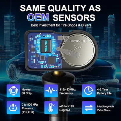 Autel TPMS Sensor 4 Pack, MX-Sensor 2in1 315MHz 433MHz Press-in OE-Level Programmable Tire Pressure Sensor, Rubber Valve Stem, Works with TS508 TS408 TS608 MS906PRO-TS