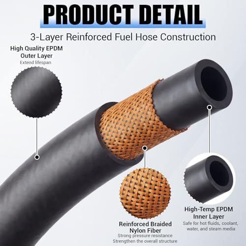 Outus 3/8",50ft EPDM Heater Hose, 85PSI Black Coolant Hose Automotive - size: 3/8",50FT