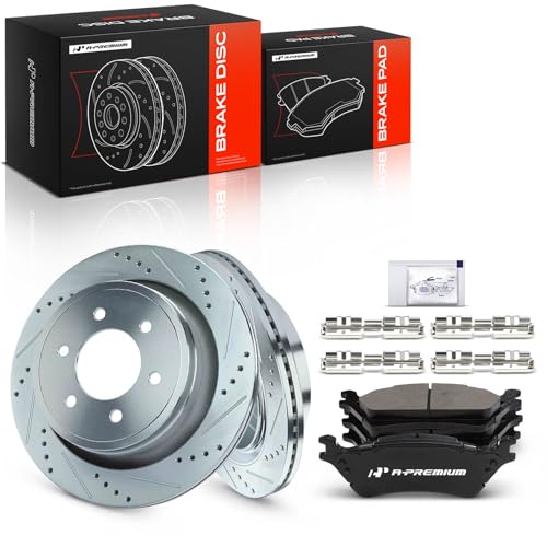 A-Premium 13.70 inch (348mm) Rear Brake Rotors & Ceramic Pads Kit, 6-Pack - style: 2012-2020(Drilled & Slotted)