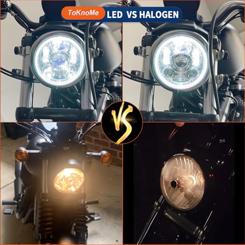 5-3/4 5.75 inch LED Headlight Halo DRL Compatible with Harley Davidson Dyna Sportster Iron 883 1200 Low Rider XLH883 Super Glide Softail Custom XLH1200 Forty-Eight SuperLow(Chrome) - color: Chrome Halo
