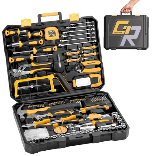 GRENPRO 218PCS Basic Auto Hand Tool Set Household Repair Tool Box Kit - style: Yellow Hand Tool Set 218PC