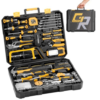 GRENPRO 218PCS Basic Auto Hand Tool Set Household Repair Tool Box Kit - style: Yellow Hand Tool Set 218PC
