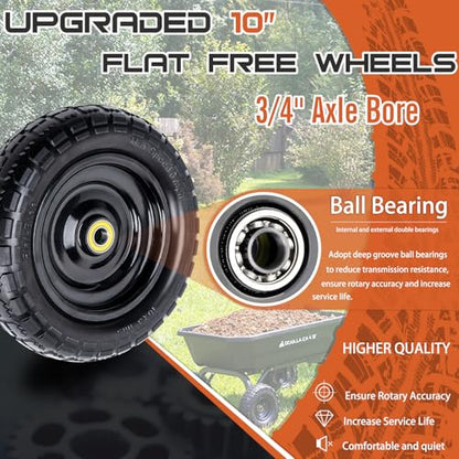 10" Solid Rubber Tires, 4.10/3.50-4 Tire and Wheel Flat Free, 2-Pack with 3/4" Bearings, 2.17"Offset Hub for GOR Garden Cart, Wheelbarrow, Trolleys, Hand Trucks & Yard Trailers - size: 10in-3/4in