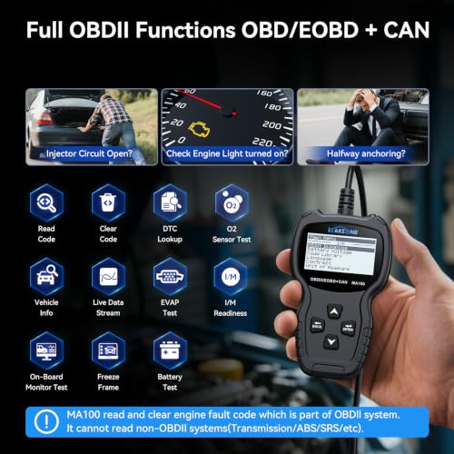 OBD2 Scanner MA100 Professional Car Code Reader Auto OBDII/EOBD/CAN Scan Tool for Check Engine Light Read and Clear Engine Error Codes for All 1996 and Newer OBD2 Protocol Vehicle Plug-Play