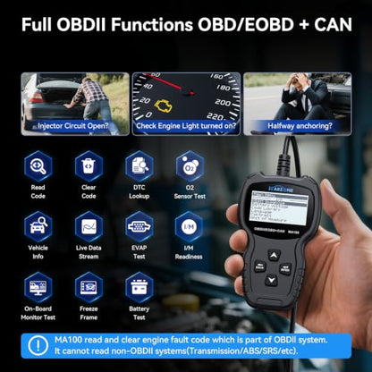 OBD2 Scanner MA100 Professional Car Code Reader Auto OBDII/EOBD/CAN Scan Tool for Check Engine Light Read and Clear Engine Error Codes for All 1996 and Newer OBD2 Protocol Vehicle Plug-Play