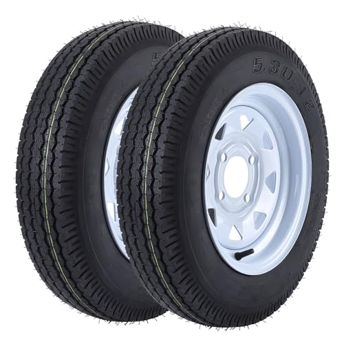 2 Pack 5.30-12 5.30x12 530-12 5.30-12 Trailer Tires with 12'' Rims, 4 Lug on 4'', Load Range C, 6PR, 4 Lug Tire - size: 530-12, style: 4 Lug