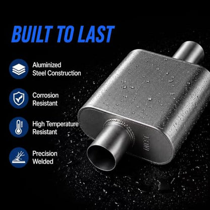 3" In/Outlet Aluminized Steel Single Chamber Exhaust Muffler Pair Universal - color: silver, size: 3 inch