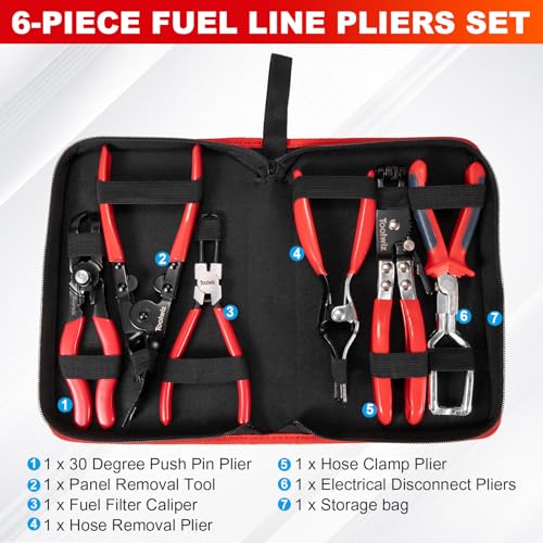 Toolwiz 6 pcs Fuel Line Pliers Set, for Automotive Repair with Storage Bag - style: 6 Pack