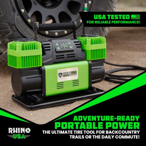 Rhino USA Dual Tire Air Compressor - 12V Portable Pump with Pressure Gauge
