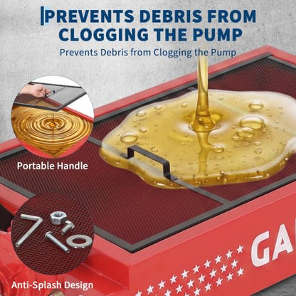 Garvee 15 Gal Electric Oil Drain Pan with 110V Pump, Low Profile Design - color: Red, size: 15 Gal + Electric