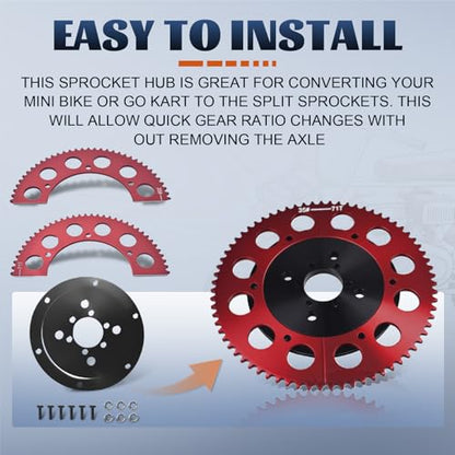 #35 Chain 71T Split Sprocket with Adapter Universal for 80cc 105cc Monster Moto B212 TrailMaster MB200 Baja Doodlebug Motovox 212cc Go Kart Mini Bikes Black - size: 71 tooth, style: Black
