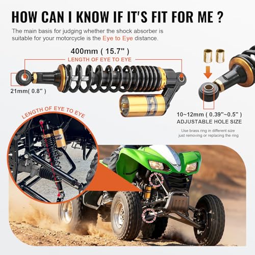 15.7" Motorcycle Shocks Air Shock Absorbers,ATV Shock Absorbers - color: Black Gold, size: 400MM
