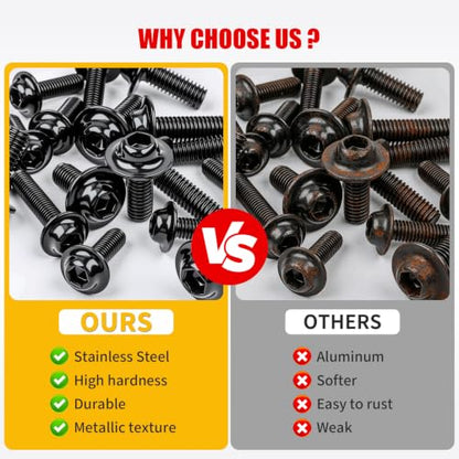 397Pcs Motorcycle Fairing Bolt Kit M4 M5 M6 Stainless Steel, Black