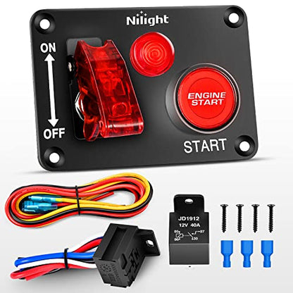 Nilight Ignition Switch Panel with Engine Push Button 12V 2 in 1 - color: Red 2 in 1 Panel
