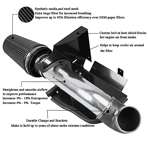 4" Cold Air Intake System + Heat Shield For 99-06 GMC/Chevy V8 4.8L/5.3L/6.0L / Silverado 1500/2500/3500 (Black)
