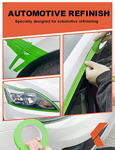 KREFINISH Painters Tape for Car - Green No Residue Automotive Masking Tape - Heat Resistant for Paint Booth, 0.7 Inches X 60 Yards, 12 Rolls - size: 0.7in-12rolls