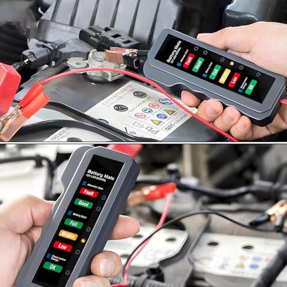 12V Car Battery and Alternator Tester, Digital Batteries Load Tester with LED Indicator & Alligator Clips, Easy to Use Analyzer to Check Alternator & Battery Charging System