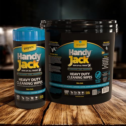 Wipex Handy Jack Degreaser Cleaner Heavy Duty Wipes, Dual Texture Cleaning Cloth for Mechanic Hand Wipes and Surfaces, Clean Tools & Automotive Parts, Paint Remover, Oil, Grease, & Dirt, 60ct Canister - size: 60 Count (Pack of 12), style: Canister