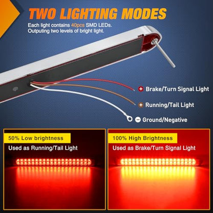 Nilight LED Tail Light 17" Red Running Brake Turn Lights W/Chrome Bezel - color: 2Pcs 17" Red 40LED w/chrome bezel