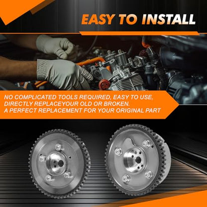 24350-25000 24370-2G000 Intake Exhaust Camshaft Sprocket VVT Timing Gear 2pcs Compatible with Hyundai Genesis Coupe Santa Fe Sonata Tucson 2.4L Engine After-Market Parts - color: 24350-25000