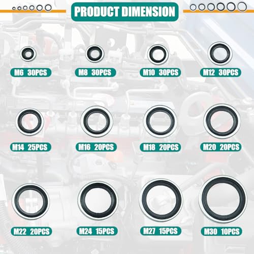 265PCS NBR Metal Bonded Sealing Washers Metric Zinc-Plated Self-Centred - color: 265pcs Sealing Washers