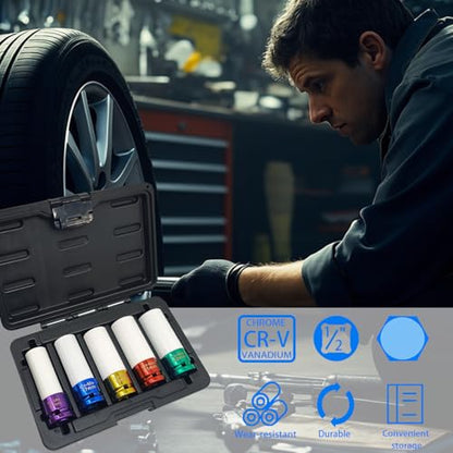5PCS 1/2" Drive Impact Lug Nut Socket Set, Lug Nut Impact Socket - size: Impact Lug Nut Socket Set - 5PCS