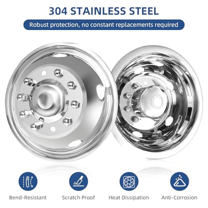 hightall 19.5 Wheel Simulators, 19.5" 10 Lug Stainless Steel Hubcaps,Polished Surface,2Pcs Front Wheel/2Pcs Rear Wheel,Bolts On Wheel Cover Set Compatible with Ford 2005-2025 F450/F550 - size: 19.5" For 2005-2025 F450 F550