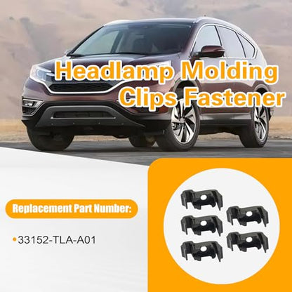 5PCS Headlamp Clips Trim Molding Compatible with Honda CR-V 2017 2018 2019 2020 Holder Headlamp Molding Clip Fastener, Replace 33152TLAA01 33152-TLA-A01