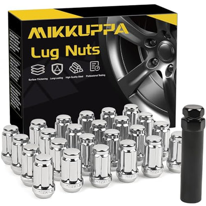 MIKKUPPA M12x1.5 Lug Nuts, Chrome 24PCS Closed End Lug Nuts with Socket - color: Chrome, size: M12x1.5, style: 24 PCS