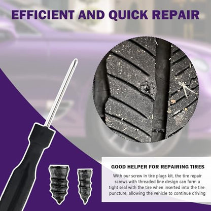 100PCS Car Tire Plug Kit,Practical Tire Screw Plug Repair Kit with Screwdriver/Tires Repair Rubber Nail for Quick Repairs,Essential Car Accessories Tires Repairs Screws - color: 100PCS